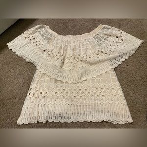 Anthropologie Cream Eyelet off the Shoulder Blouse - Size M